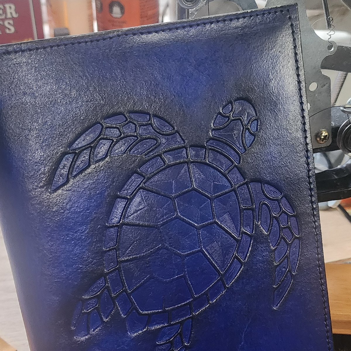 Blue sea turtle leather journal cover by Horizon Creations